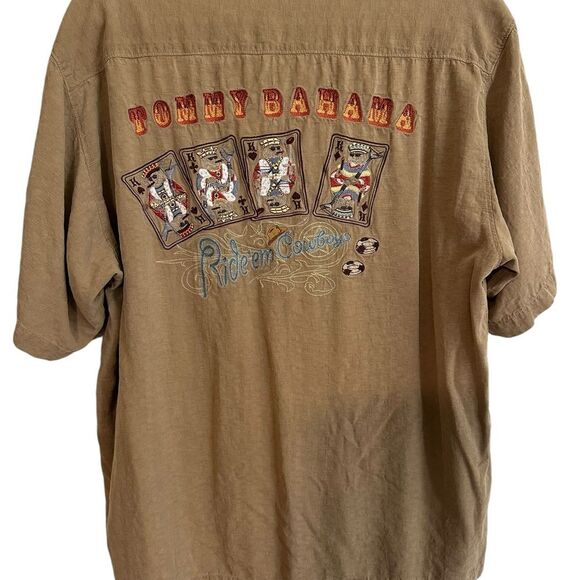 Tommy‎ Bahama Brown Embroidered RIDE EM COWBOYS Silk Shirt Poker Size Large - Picture 3 of 10